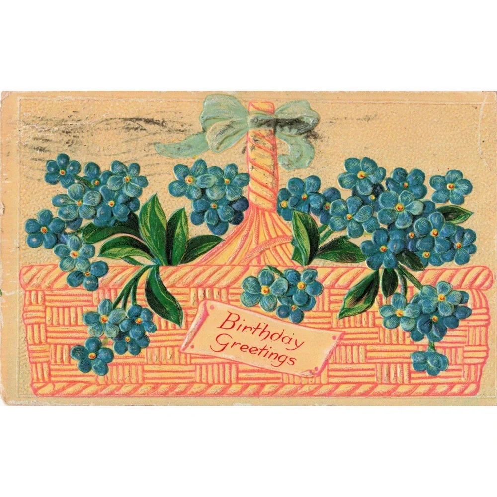 Vintage 1912 Birthday Greetings Postcard Embossed Blue Forget Me Nots Germany